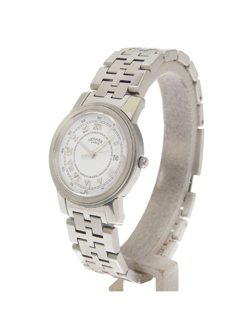 Hermes Carrick Stainless Steel Quartz Analog Display White Dial Watch - Picture 2 of 8